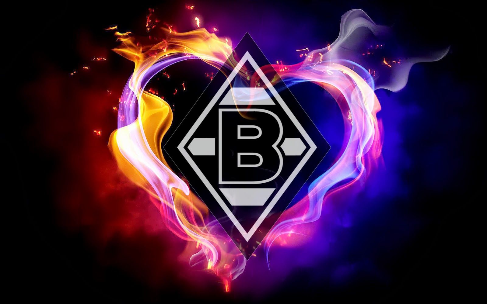 Borussia Mönchengladbach, Wappen, Feuerherz, Neonflammen, Lila, HD, Laptop-Hintergrundbild