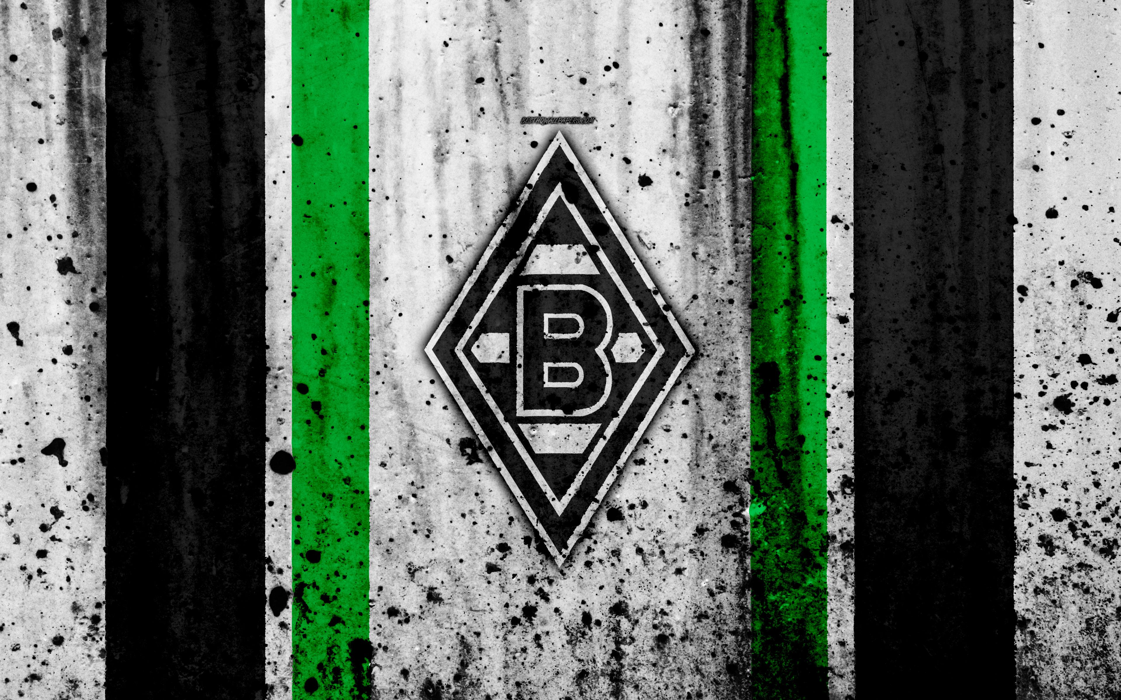 Borussia Mönchengladbach, Wappen, Grunge, Streifen, 4K, Hintergrund für den Desktop
