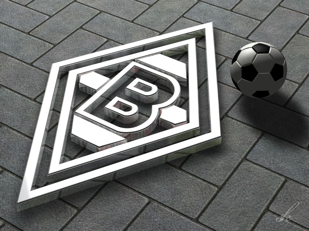 Borussia Mönchengladbach, Wappen, 3D-Logo, Fußball, Pflaster, Hintergrundbild fürs Tablet