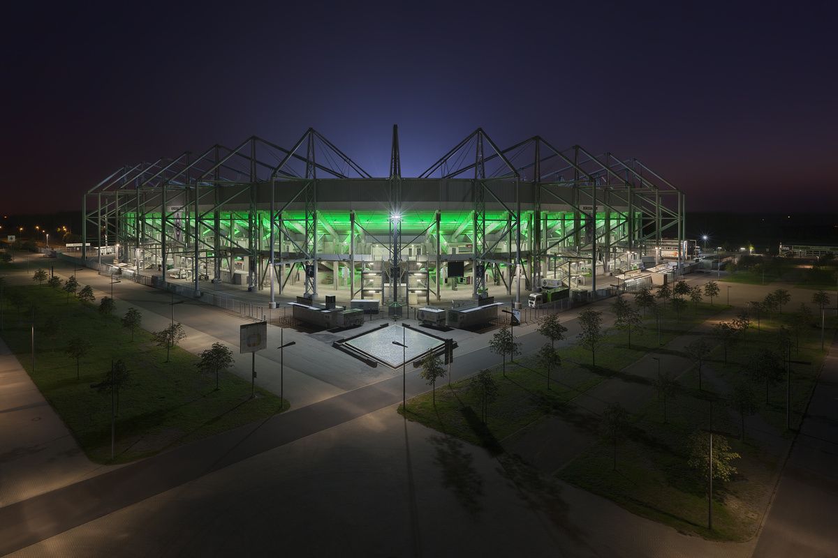 Borussia-Park, Borussia Mönchengladbach, Stadion, Nacht, Luftaufnahme, Hintergrundbild