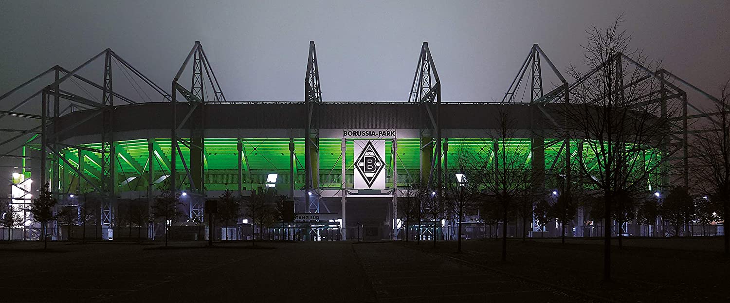 Borussia-Park, Borussia Mönchengladbach, Stadion, Nacht, Grünes Licht, HD, Desktop-Hintergrund