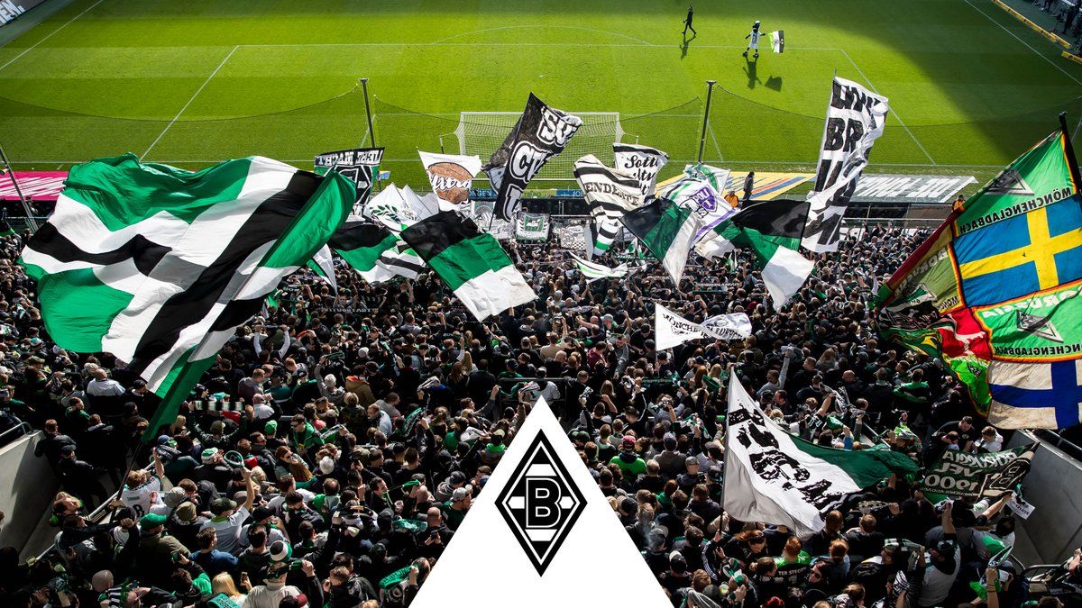 Borussia Mönchengladbach, Fans, Fahnenmeer, Stadion, Logo, Hintergrund