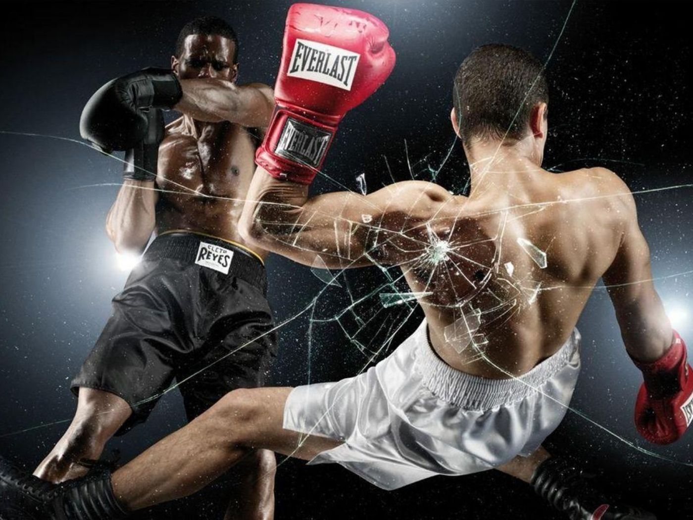 Boxkampf, Everlast, Boxhandschuhe, Splitterndes Glas, Treffer, Hintergrundbild fürs Tablet