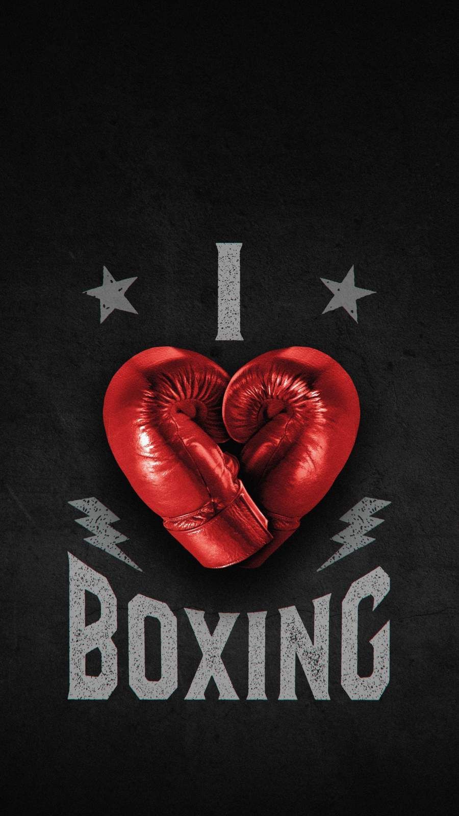 I Love Boxing, Herz, Rote Boxhandschuhe, Typografie, Hochformat, Hintergrundbild fürs Smartphone