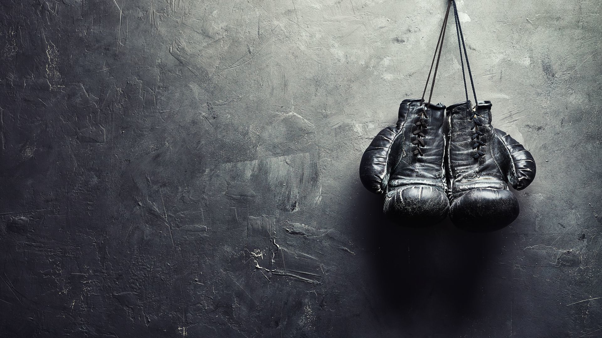 Boxhandschuhe, Schwarz, Betonwand, Hängend, 1920x1080, Full-HD-Hintergrundbild für PC