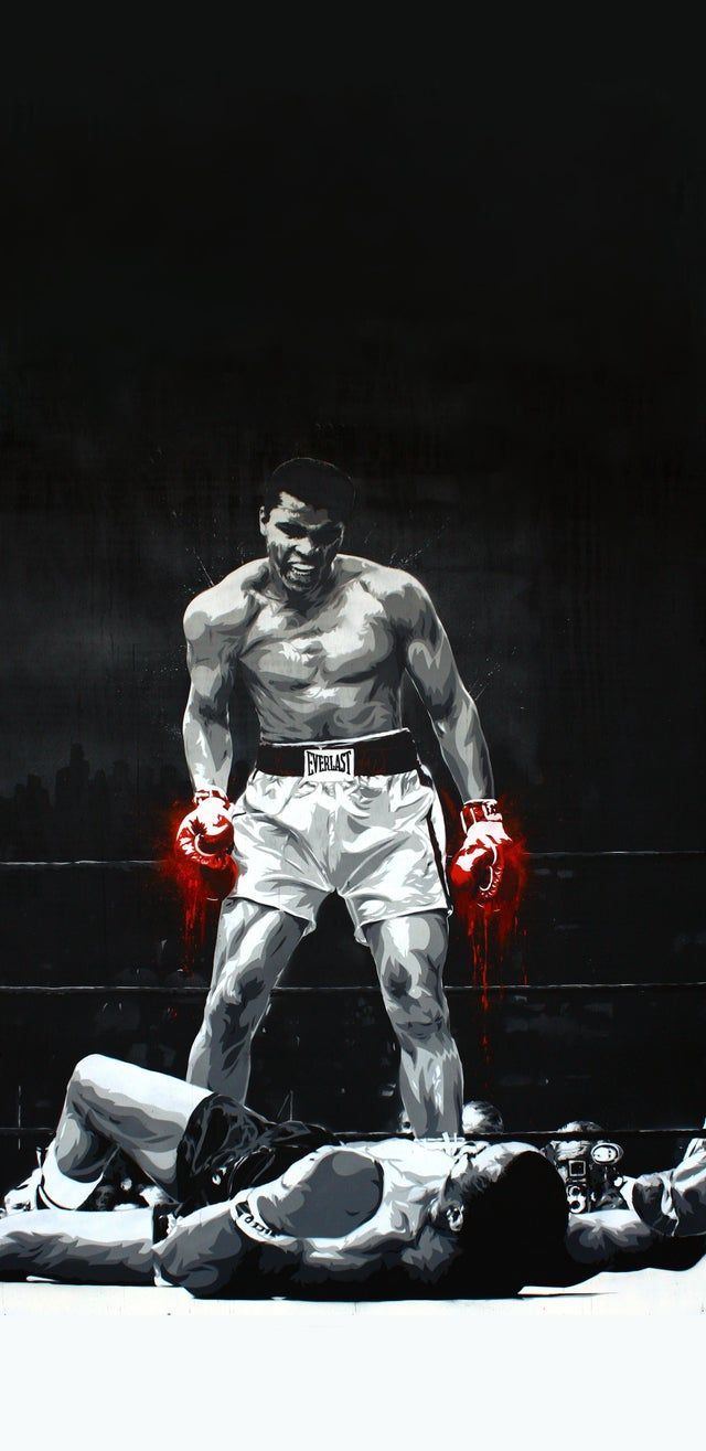 Muhammad Ali, Sonny Liston, Knockout, Schwarz-weiß, Hochformat, Hintergrundbild fürs Smartphone