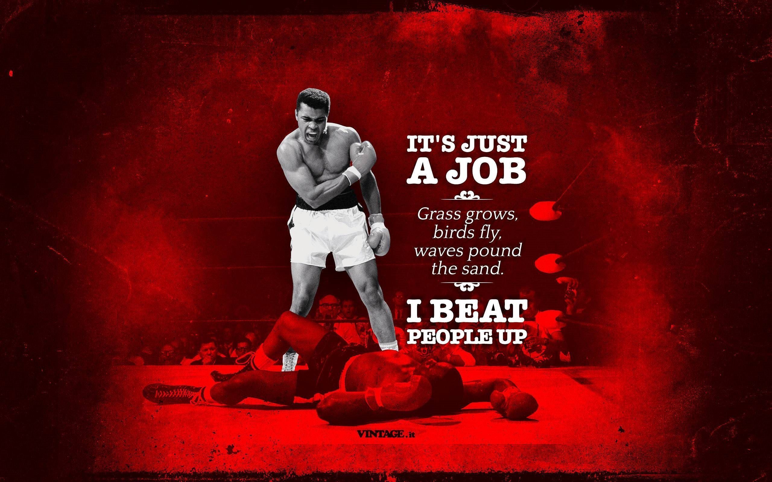 Muhammad Ali, Zitat, Knockout, Roter Hintergrund, 2K Wallpaper
