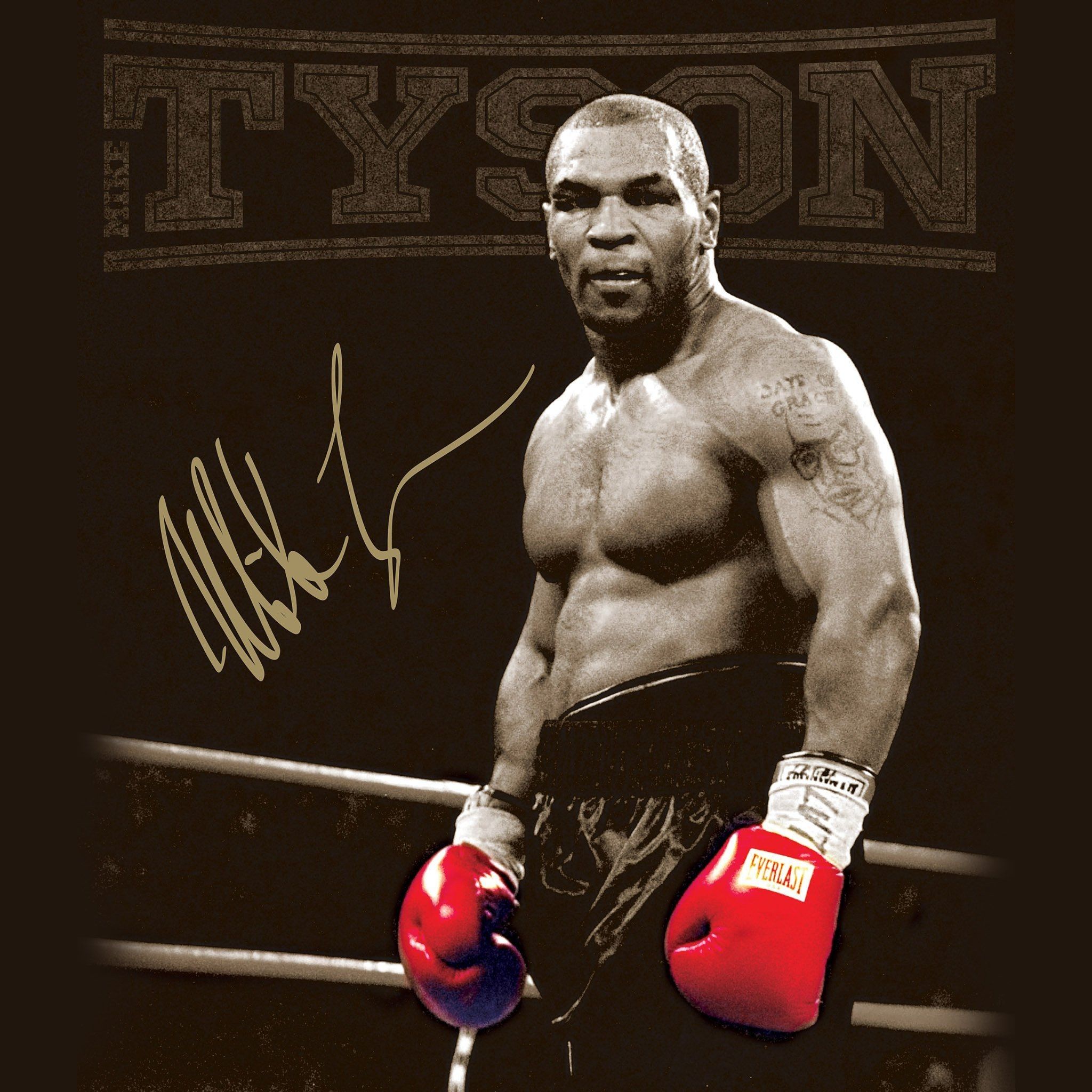 Mike Tyson, Autogramm, Boxring, Sepia, Full HD, iPad-Hintergrundbild