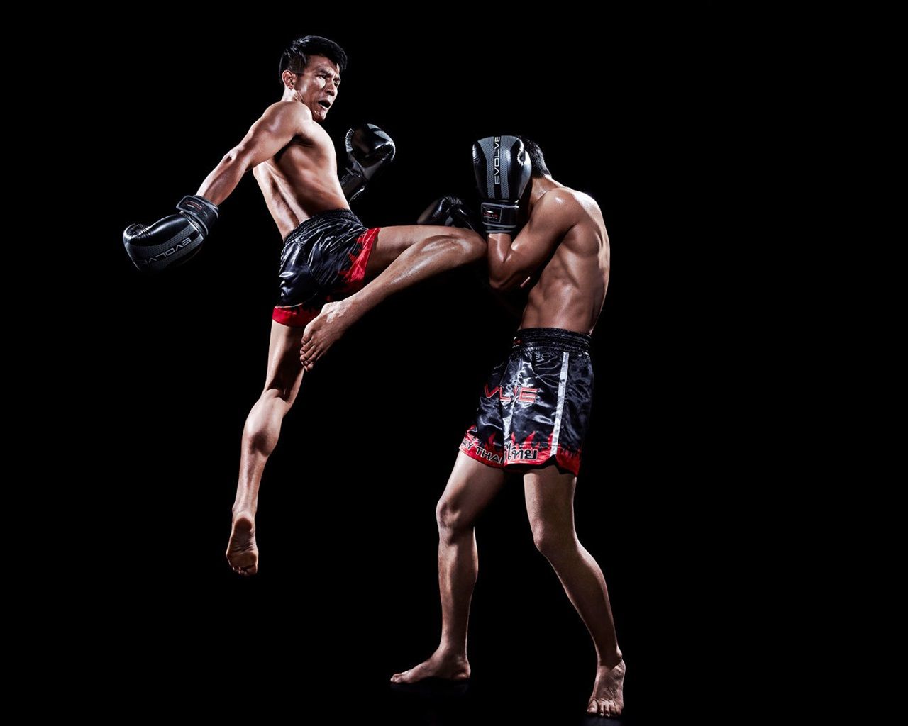 Muay Thai, Kniestoß, Kampfsport, Schwarzer Hintergrund, HD Wallpaper