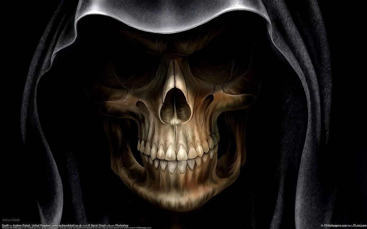 Sensenmann, Totenkopf, Kapuze, Schwarzer Hintergrund, Tod, Wallpaper