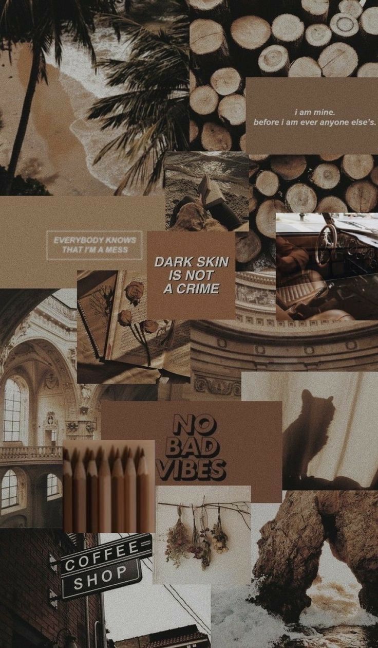 Collage, Coffee Shop, Dark Academia, Hochformat, HD, Hintergrundbild fürs Handy