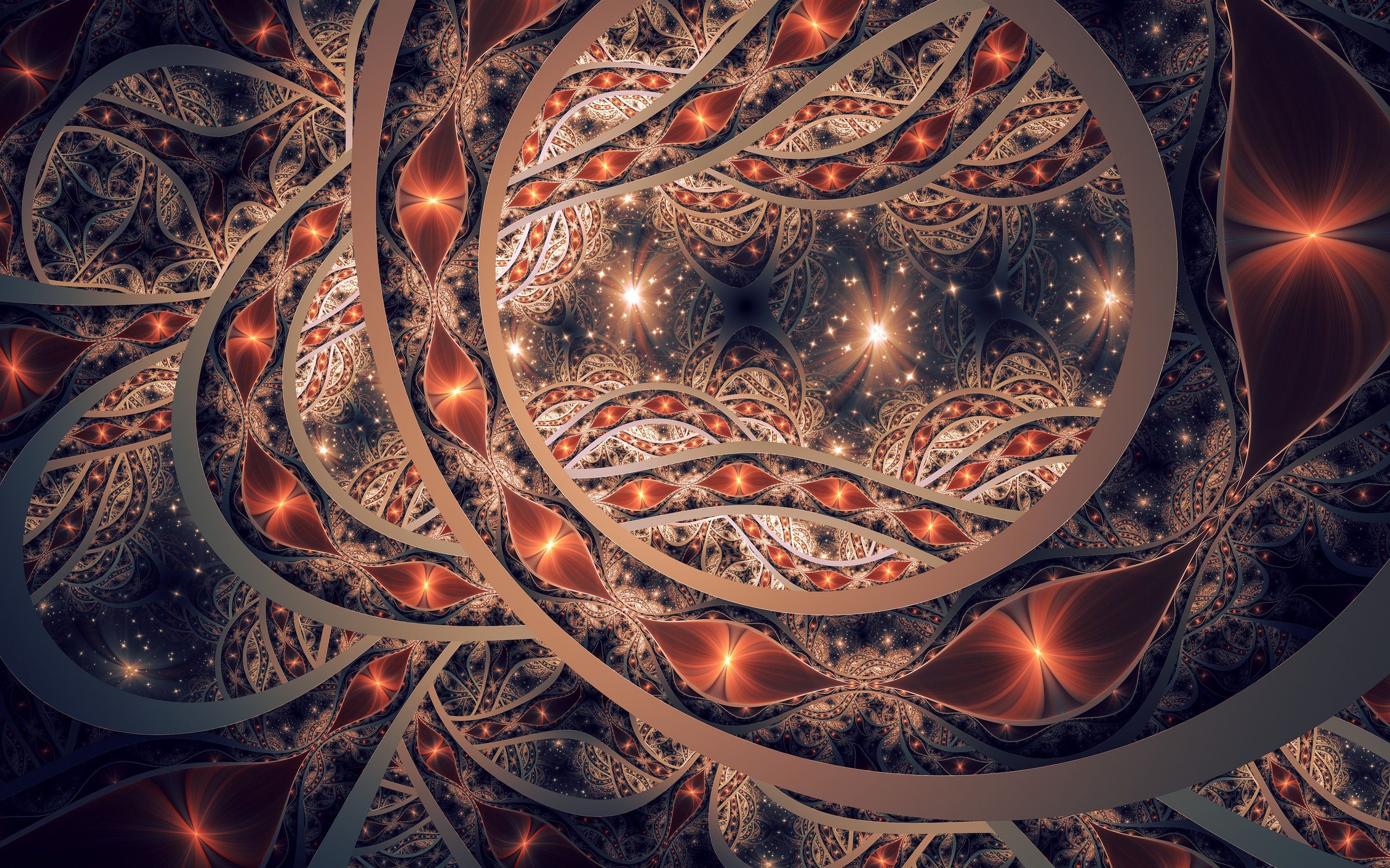 Fraktal, Paisley, Abstrakt, Kupfer, 2K, Hintergrund für den Desktop