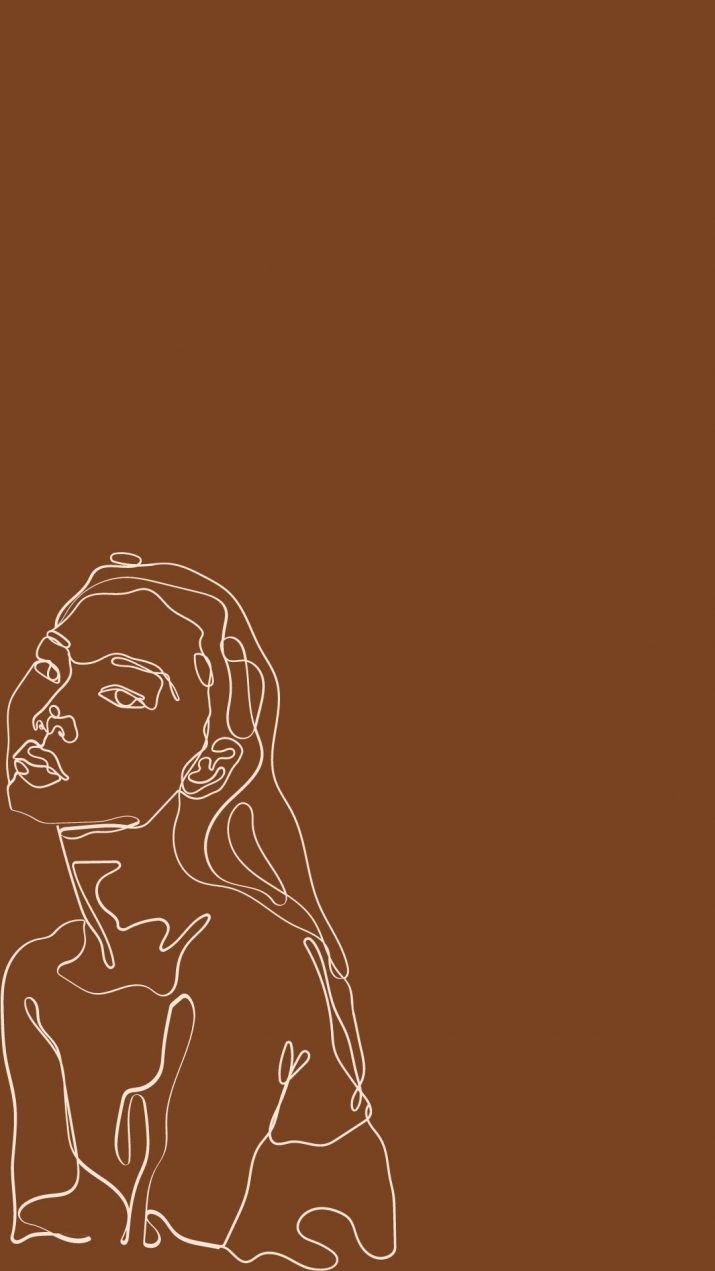 Frauengesicht, Linienkunst, Rostbraun, Minimalistisch, Hochformat, Hintergrundbild fürs Smartphone