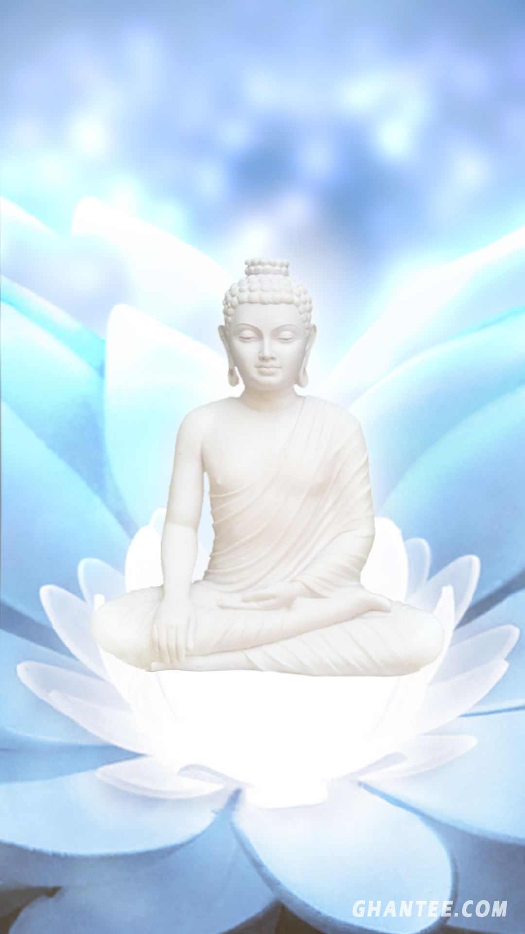 Weißer Buddha, Lotusblüte, Licht, Spirituell, Blaue Töne, Android-Hintergrundbild