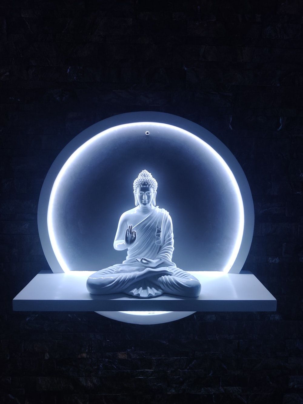 Buddha, Leuchtender Kreis, Neonlicht, Digitale Kunst, Dunkler Hintergrund, HD Wallpaper