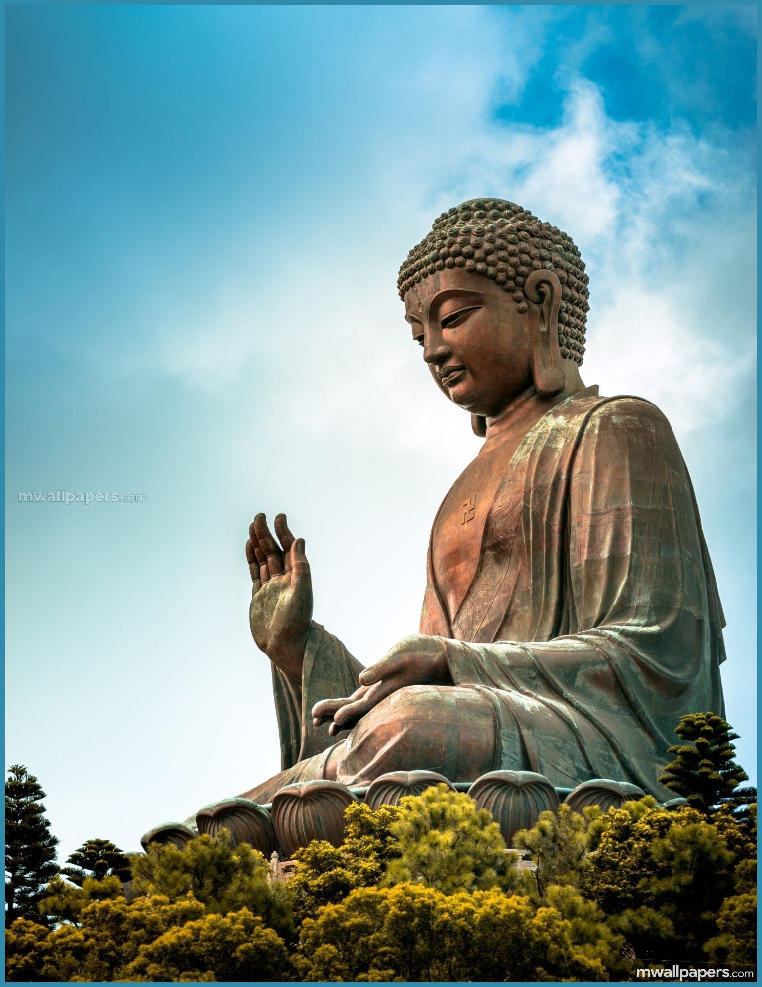 Tian Tan Buddha, Lantau Island, Hongkong, Bronzestatue, Blauer Himmel, Hintergrundbild fürs iPad