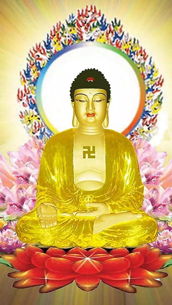 Goldener Buddha, Swastika-Symbol, Lotusthron, Heiligenschein, Buddhistische Kunst, Sperrbildschirm