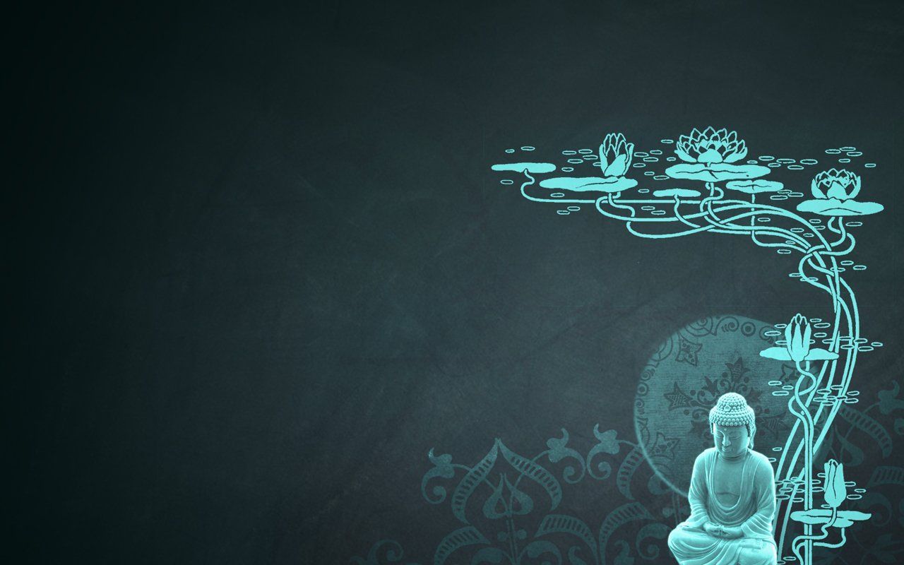 Buddha, Lotusblüten, Linienkunst, Minimalismus, Dunkelgrüne Töne, HD, Desktop-Hintergrund