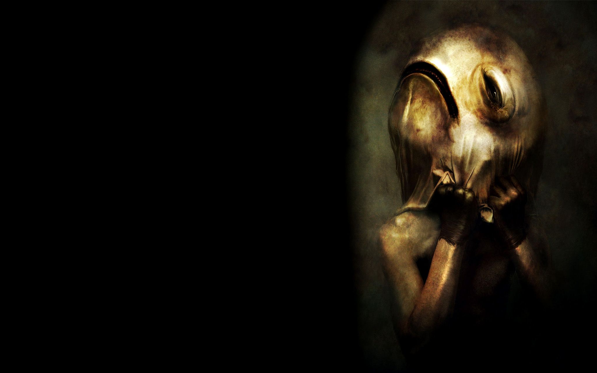 Maske, Kreatur, Schwarzer Hintergrund, Gold, Unheimlich, Full HD Wallpaper