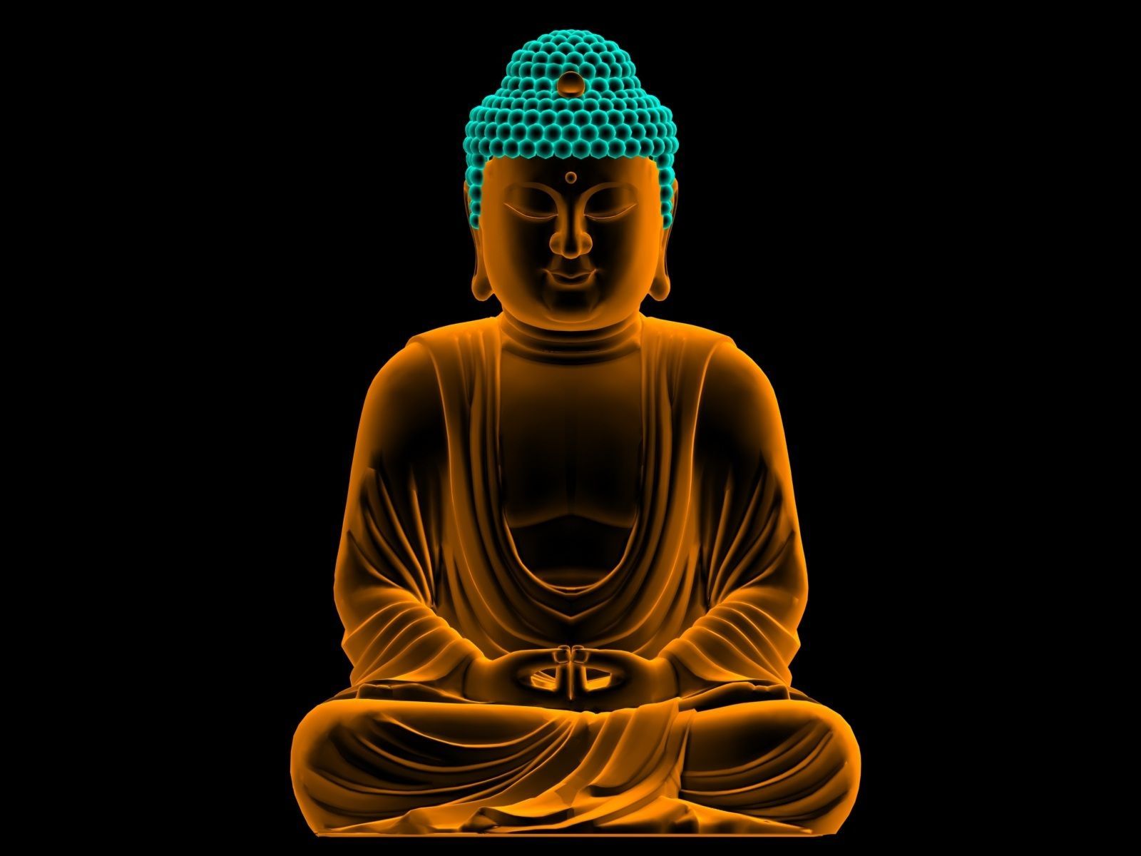 Buddha, Leuchtende Konturen, Digitale Kunst, Schwarzer Hintergrund, Orange Töne, HD Wallpaper