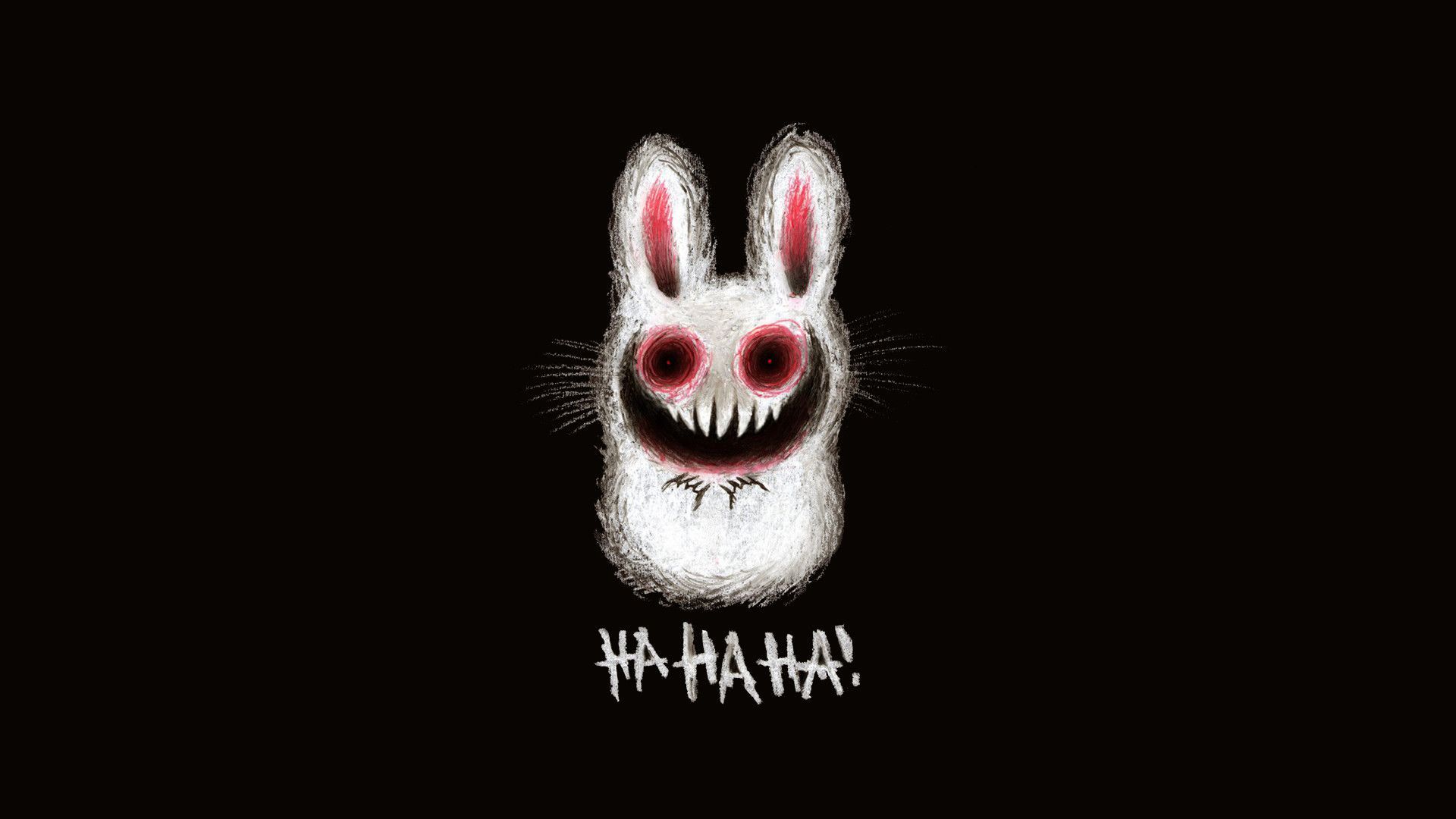 Hase, Grinsen, Ha Ha Ha, Schwarzer Hintergrund, Illustration, Full HD Wallpaper