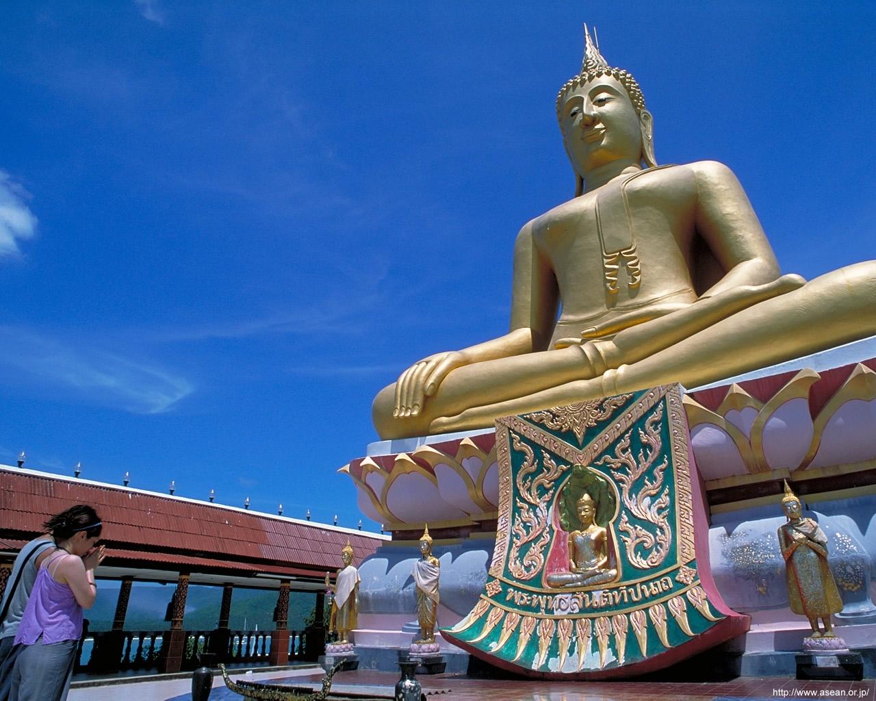 Wat Phra Yai, Big Buddha, Koh Samui, Thailand, Goldene Statue, Blauer Himmel, HD-PC-Hintergrundbild