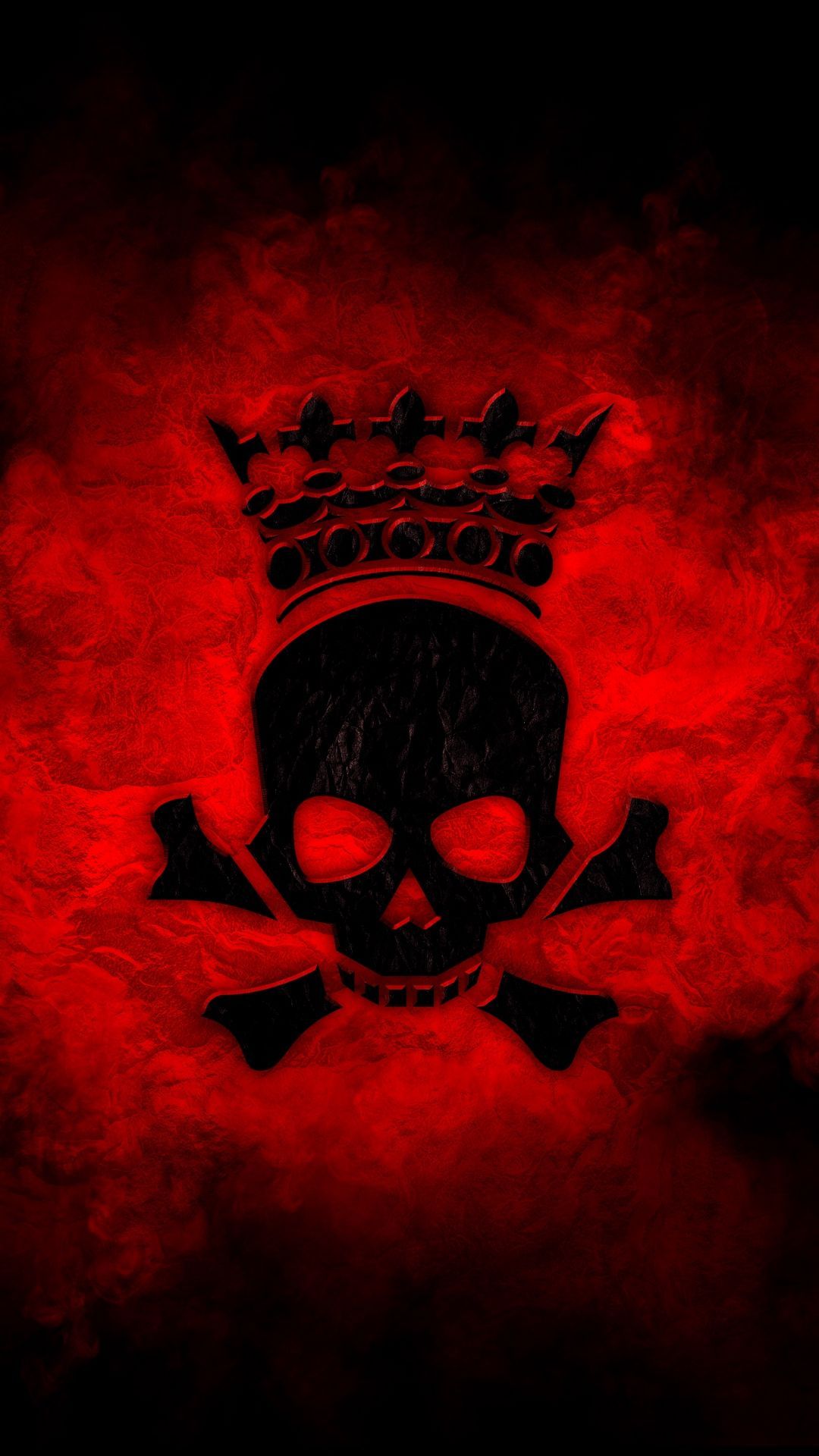 Totenkopf, Krone, Gekreuzte Knochen, Rot, Schwarz, Full HD, Handy-Hintergrund im Hochformat