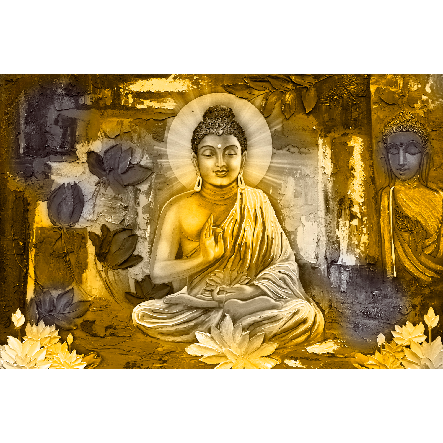 Buddha, Gemälde, Lotus, Heiligenschein, Goldene Töne, HD, iPad-Hintergrundbild