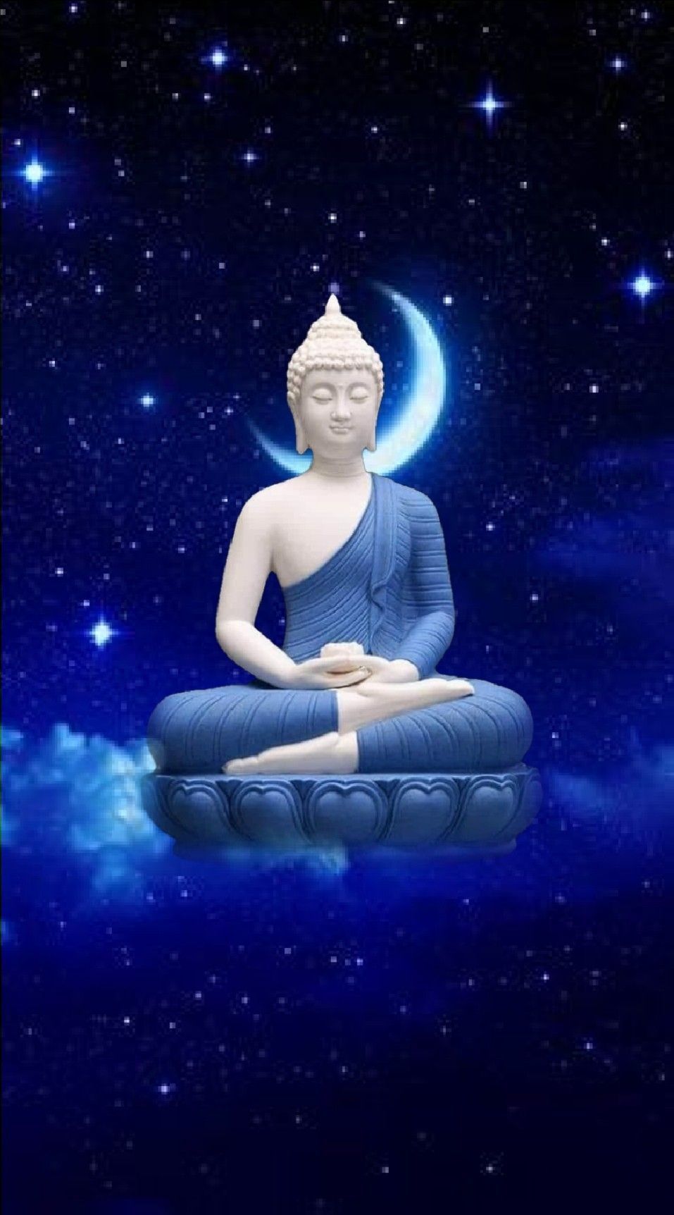 Blauer Buddha, Mondsichel, Sternenhimmel, Lotus, Nacht, HD, Sperrbildschirm fürs iPhone