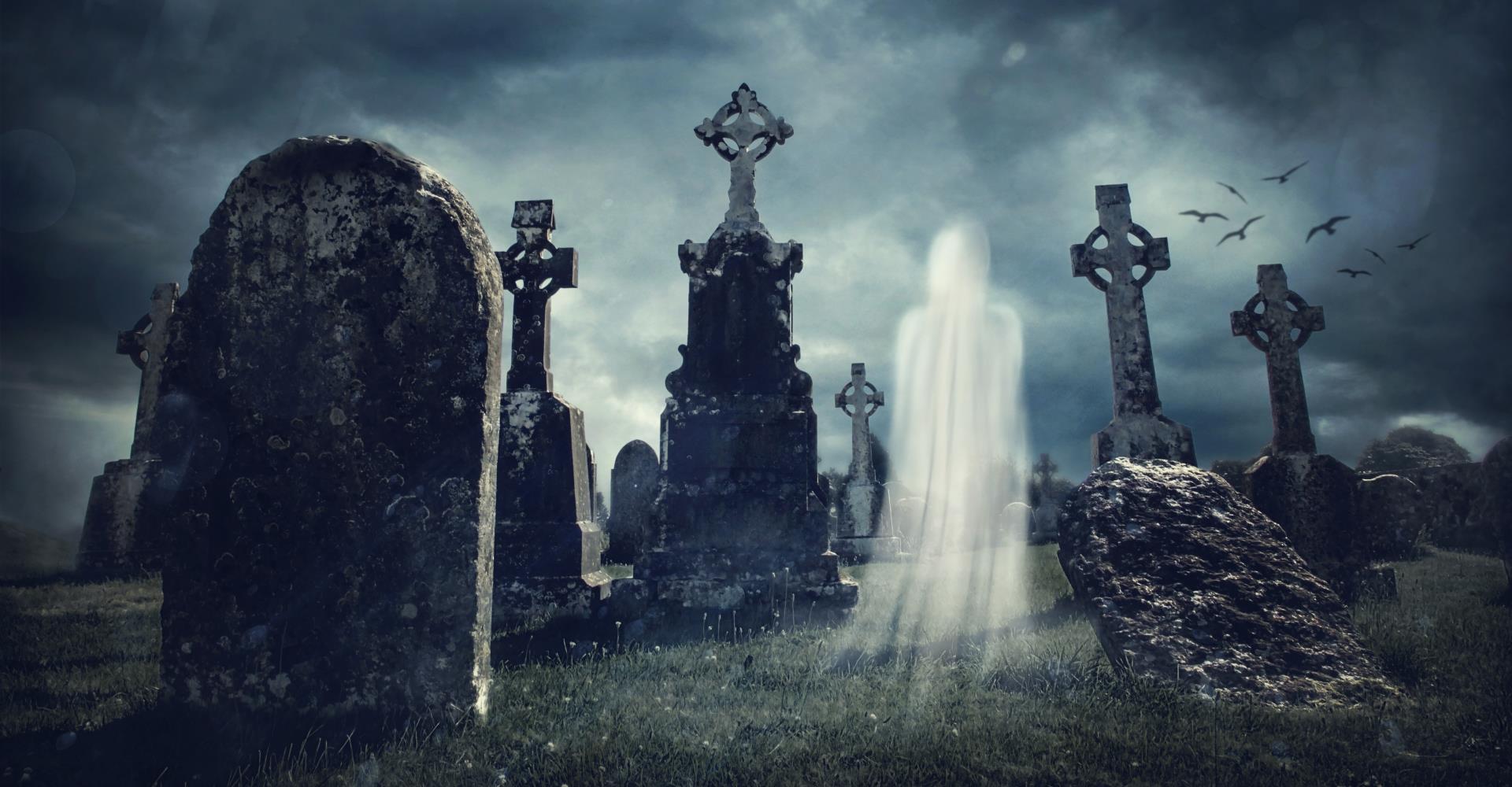 Friedhof, Geist, Grabsteine, Kreuze, Düster, Full HD, Desktop-Hintergrund für Windows