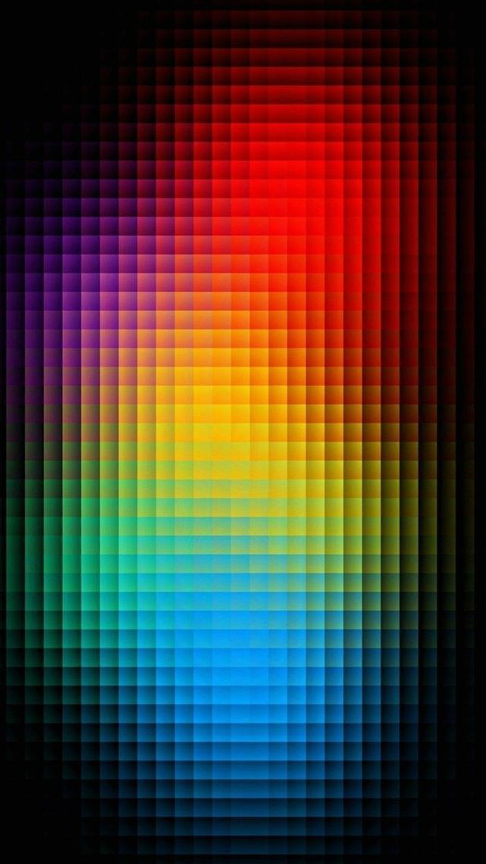 Pixelmuster, Regenbogen-Farbverlauf, Schwarzer Hintergrund, Raster, Sperrbildschirm fürs iPhone