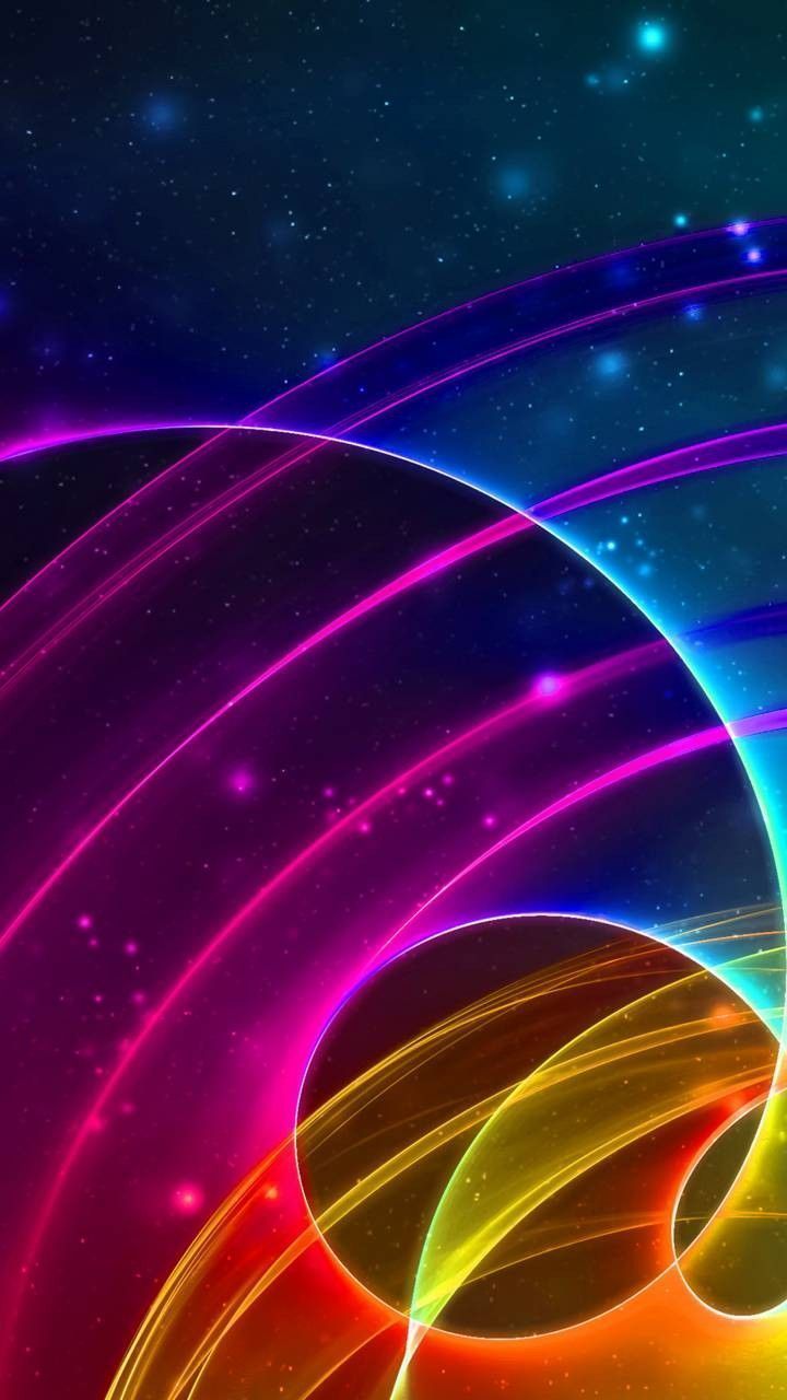 Lichtbögen, Neonringe, Sterne, Dunkelblau, Abstrakt, HD, Sperrbildschirm fürs iPhone