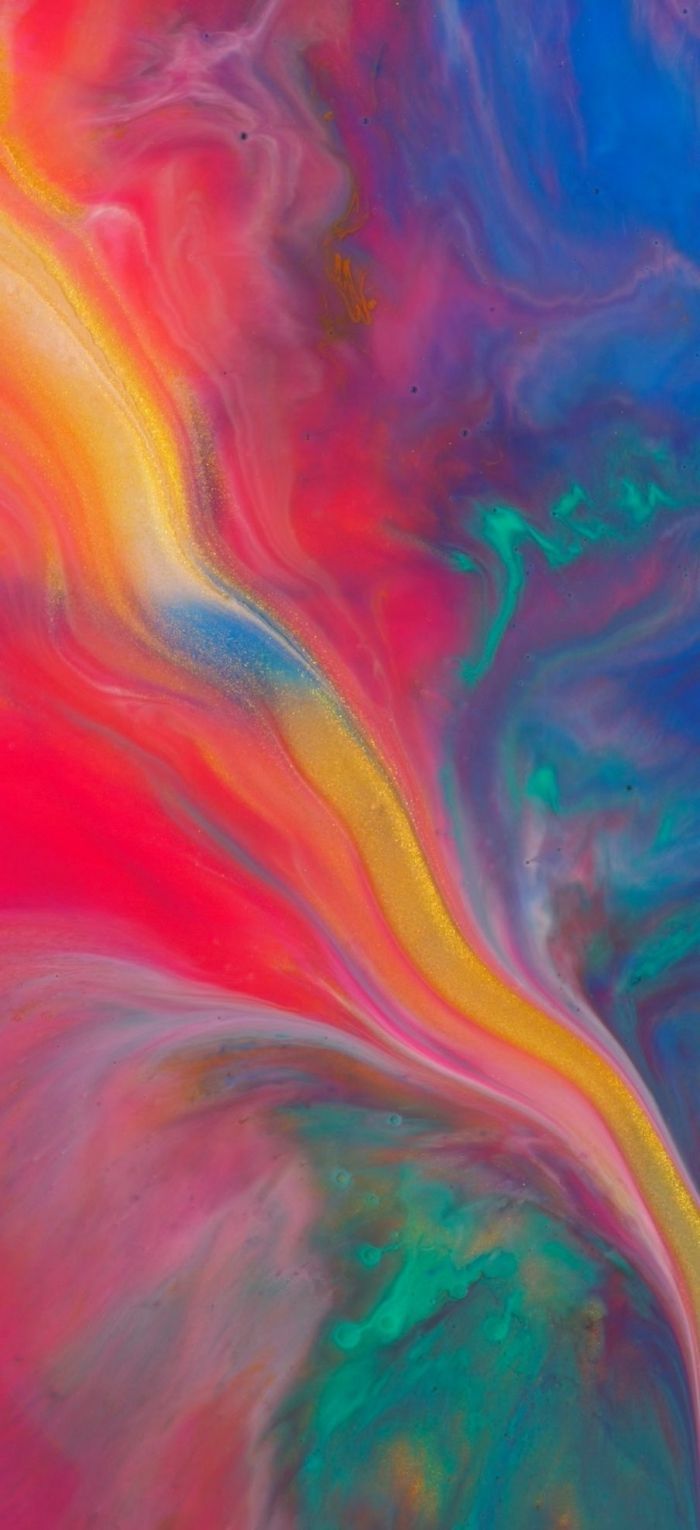 Fluid Art, Farbschlieren, Rot, Türkis, Marmoreffekt, Hochformat, Hintergrundbild fürs Smartphone