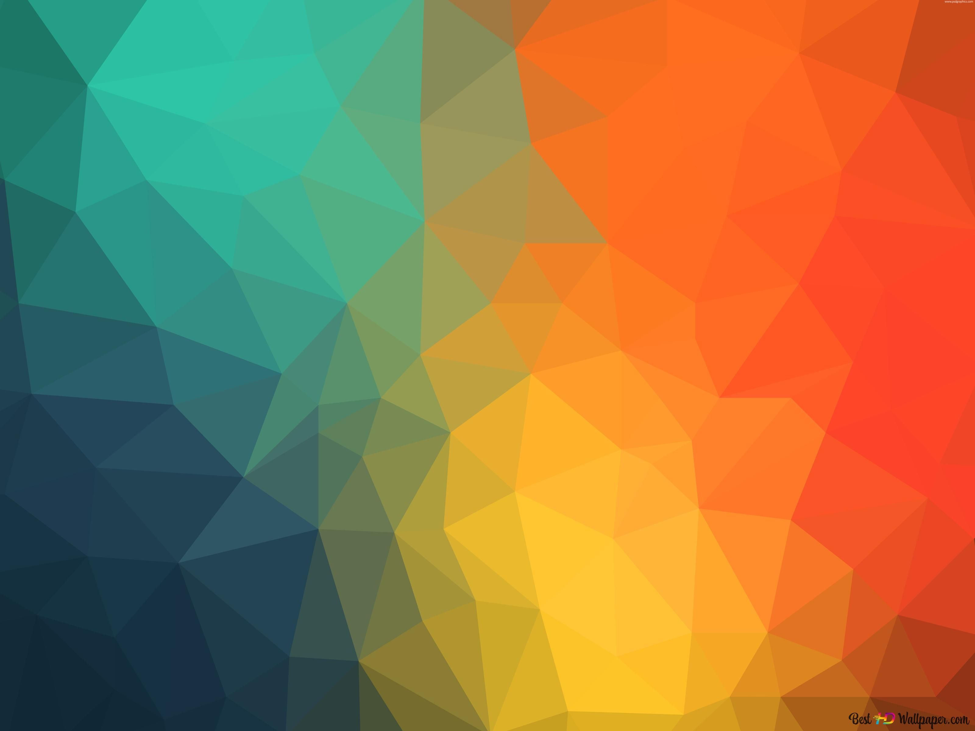 Low Poly, Polygone, Türkis, Orange, Geometrisch, 2K, iPad-Hintergrundbild