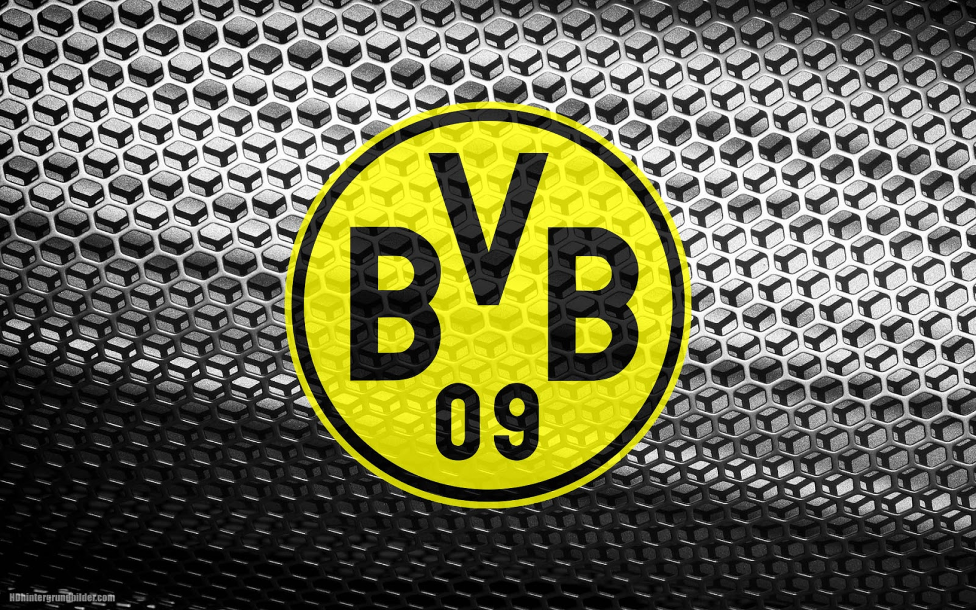 BVB-Logo, Metallgitter, Wabenmuster, Graue Töne, 16:10, Full-HD-Hintergrundbild für den Desktop