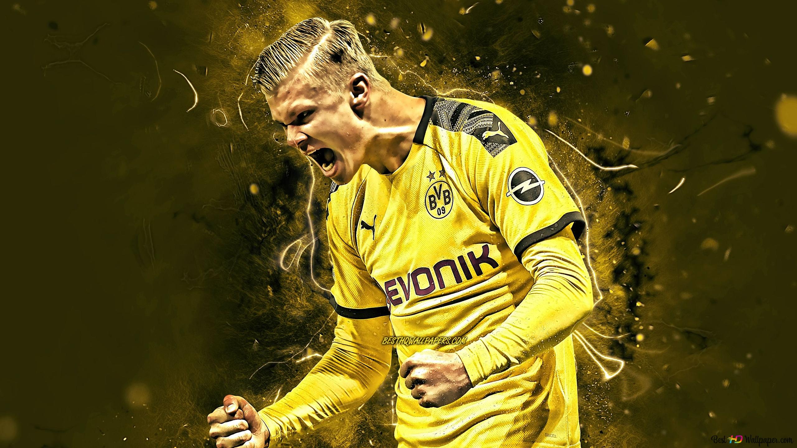 Erling Haaland, Borussia Dortmund, Torjubel, Trikot, Digitale Kunst, 2K, PC-Hintergrundbild