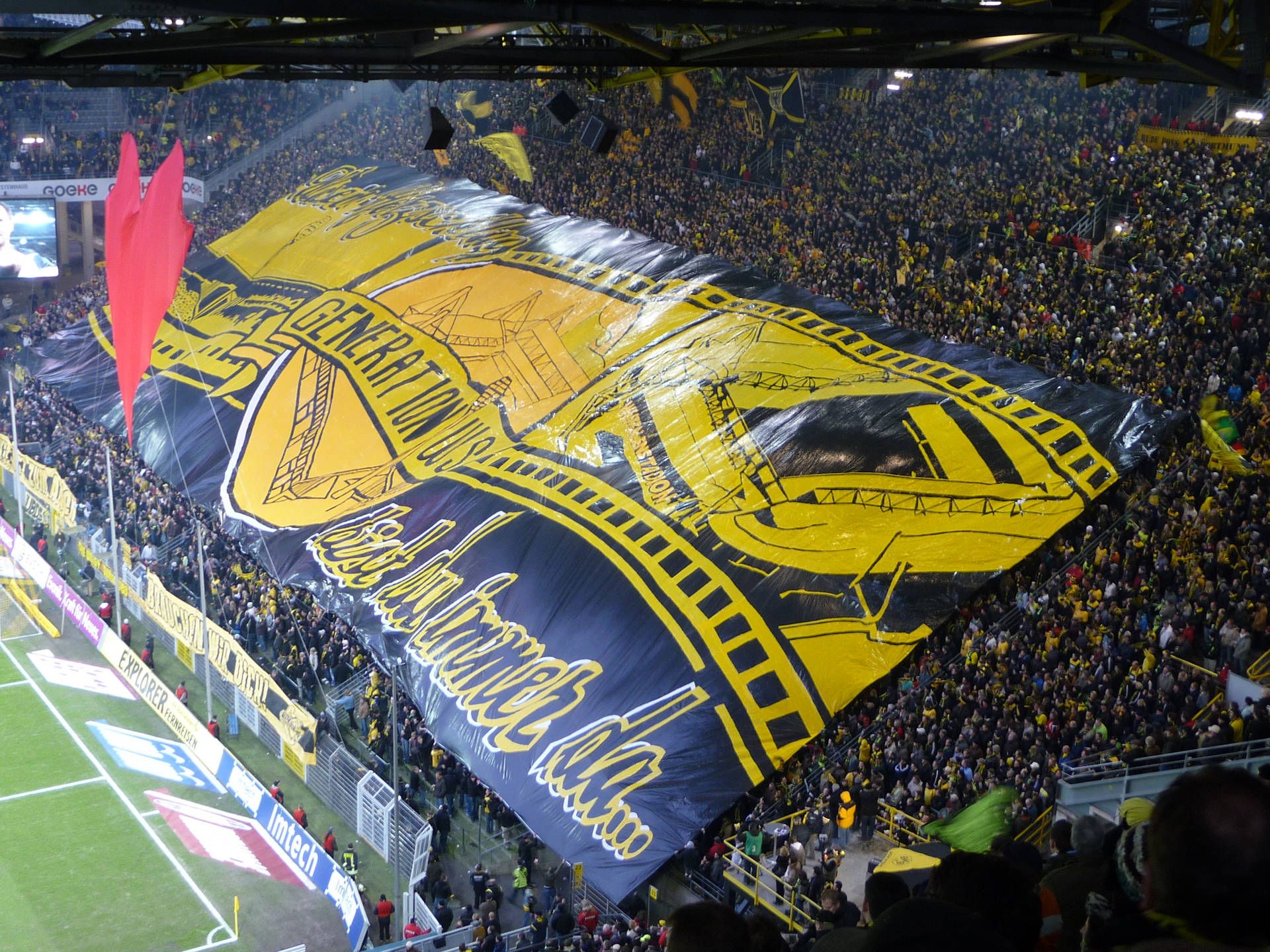 Signal Iduna Park, Südtribüne, Choreografie, Fahne, Fans, Full HD, iPad-Hintergrundbild