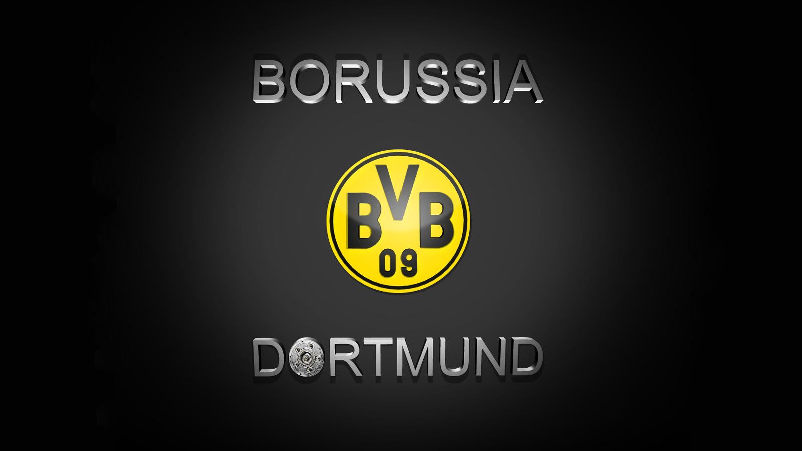 Borussia Dortmund, BVB-Logo, Metallic-Schriftzug, Schwarzer Hintergrund, HD Wallpaper