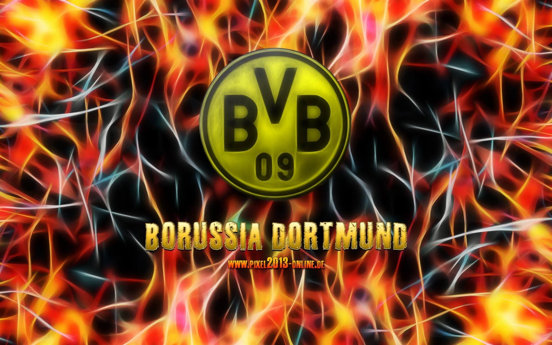 BVB-Logo, Borussia Dortmund, Flammen, Digitale Kunst, Orange Töne, Full HD, Windows-Hintergrundbild