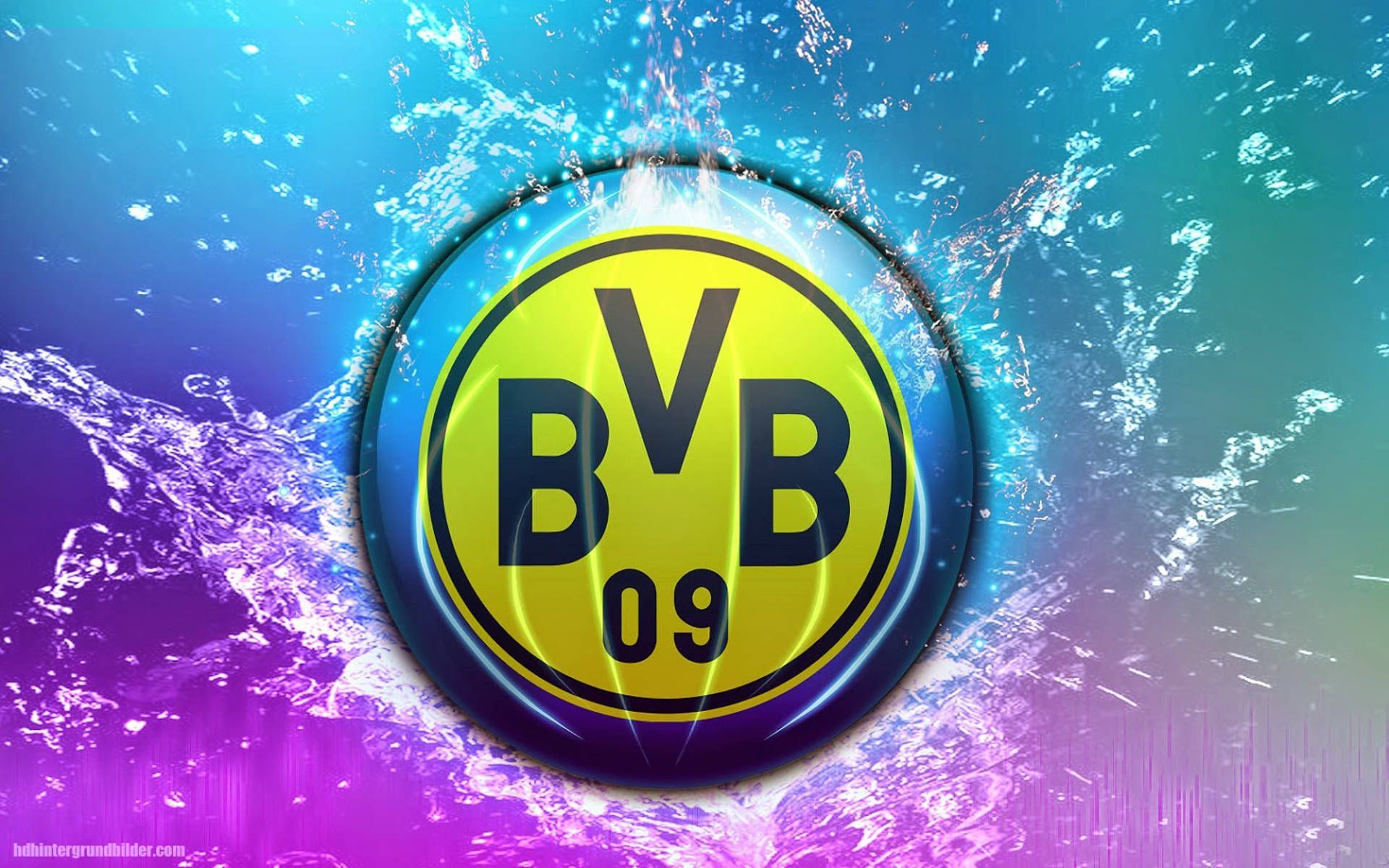 BVB-Logo, Wasserspritzer, Lila-blau, Digitale Kunst, 16:10, Full-HD-Hintergrundbild für den Desktop