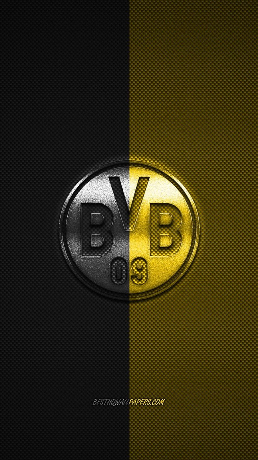 BVB-Logo, Metallic, Zweigeteilt, Schwarz-gold, Hochformat, Hintergrundbild fürs Smartphone