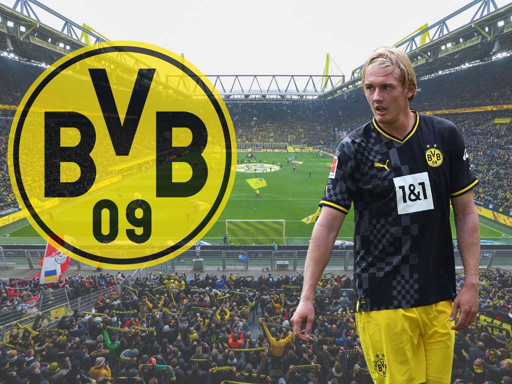 Julian Brandt, Borussia Dortmund, BVB-Logo, Auswärtstrikot, Signal Iduna Park, Tablet-Hintergrundbild