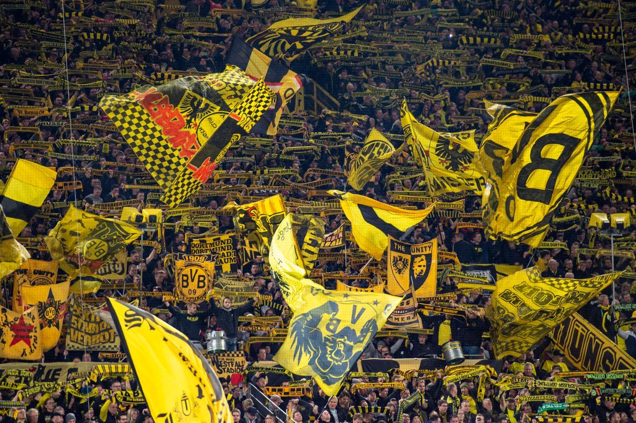 Gelbe Wand, Fans, Fahnen, Südtribüne, Choreografie, HD, Hintergrundbild für den PC