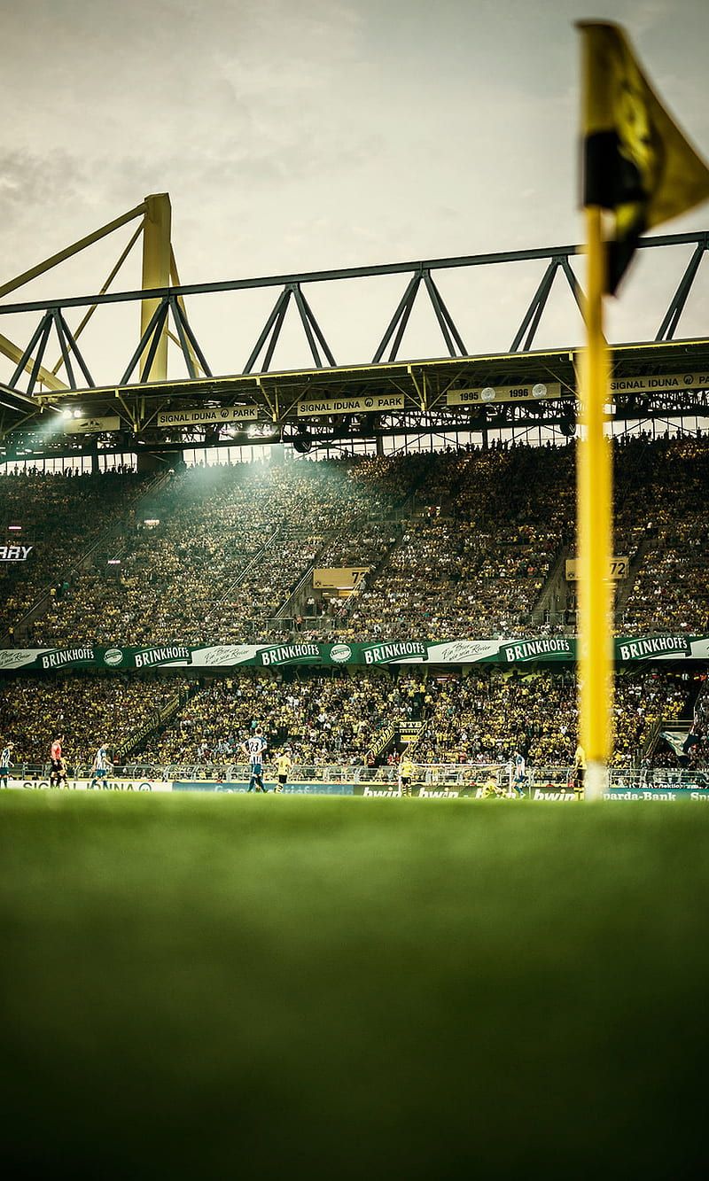 Signal Iduna Park, Eckfahne, Rasen, Tribüne, Stadion, Hintergrundbild für iPhone und Android