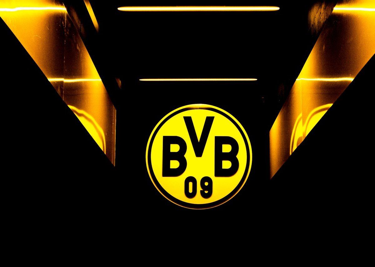 BVB-Logo, Tunnel, Goldenes Licht, Schwarzer Hintergrund, Wallpaper