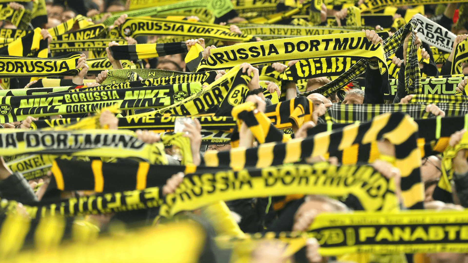 Fanschals, Borussia Dortmund, Fans, Südtribüne, Schwarz-gelb, 1920x1080, Desktop-Hintergrund