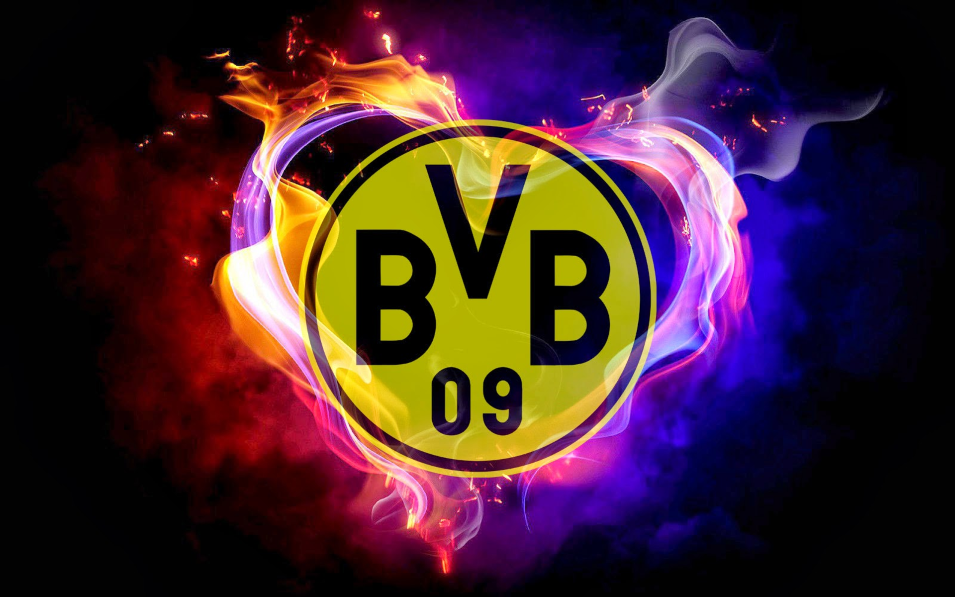 BVB-Logo, Herz, Flammen, Digitale Kunst, Lila-rot, 16:10, Full-HD-Hintergrundbild für den Desktop