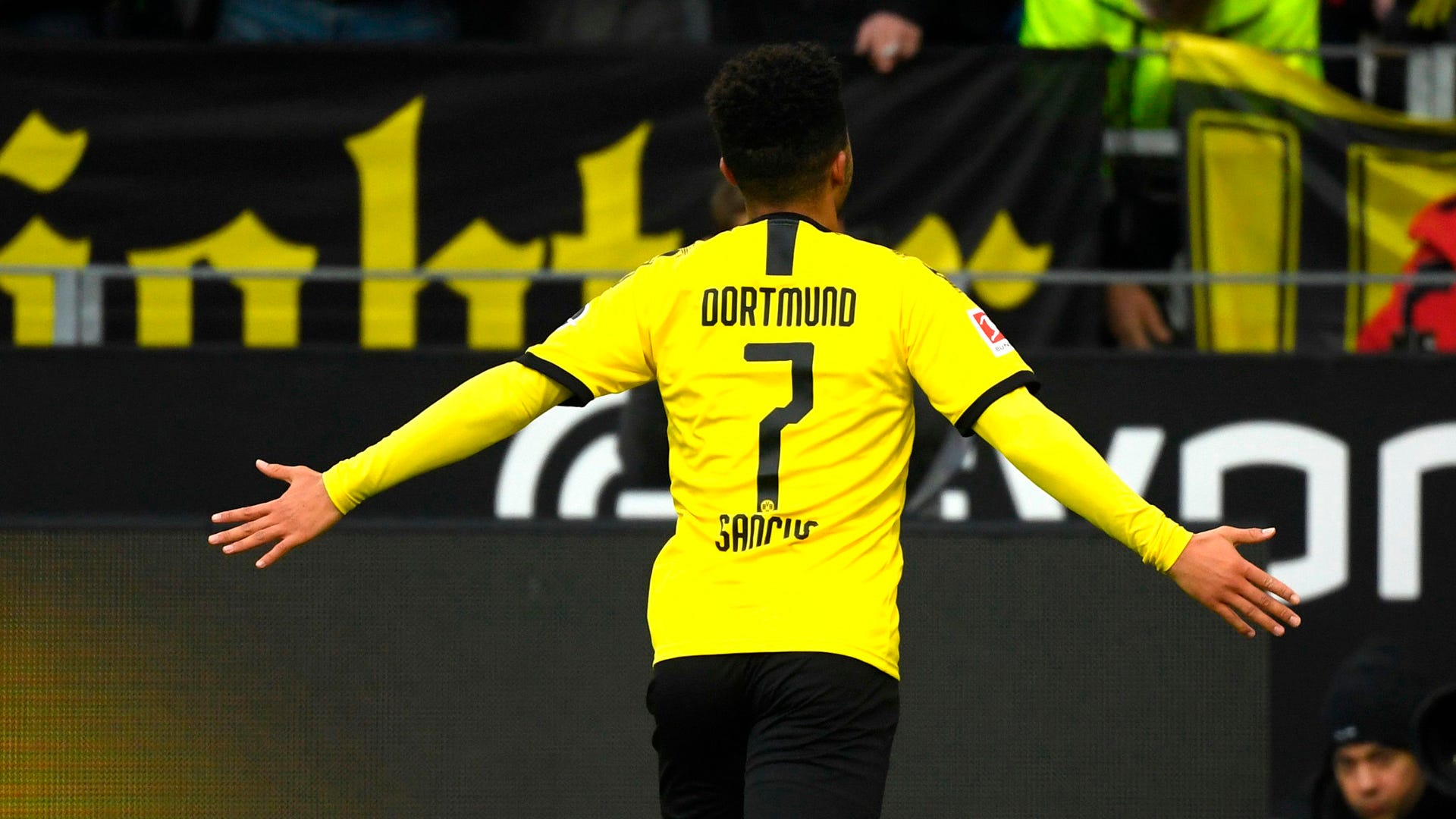 Jadon Sancho, Borussia Dortmund, Rückennummer 7, Trikot, Jubel, Full HD, Laptop-Hintergrundbild