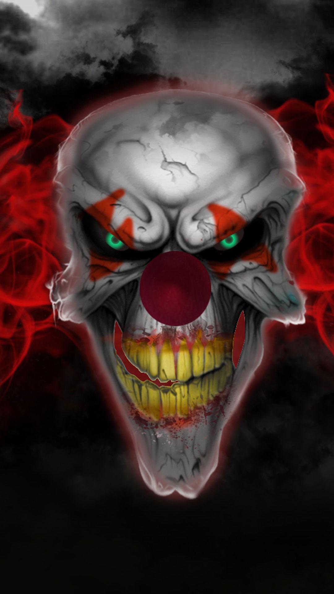 Horrorclown, Totenkopf, Rote Nase, Rot, Grinsen, Full HD, Hintergrundbild fürs Handy