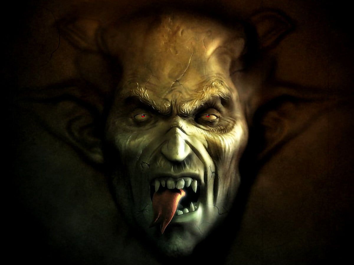 Vampir, Reißzähne, Zunge, Monstergesicht, Düster, Hintergrundbild für iPad und Tablet